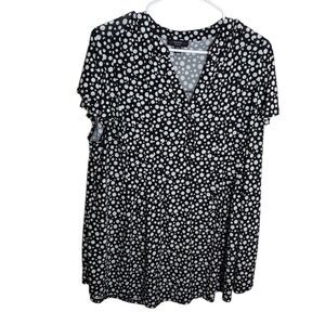 Cocomo Blouse Women's 2X Black Polka Dot Short Sleeve V-Neck Career Top